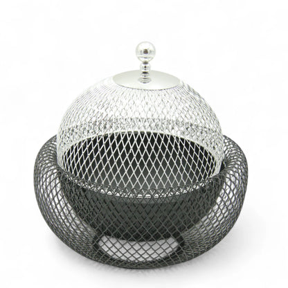 Damoo Durable Gold & Pink Snack Tray with Protective Metal Mesh Cover  – Shatter-Resistant Base & Insect-Proof Dome for Fruit, Pastry & Dessert Serving - Damoo