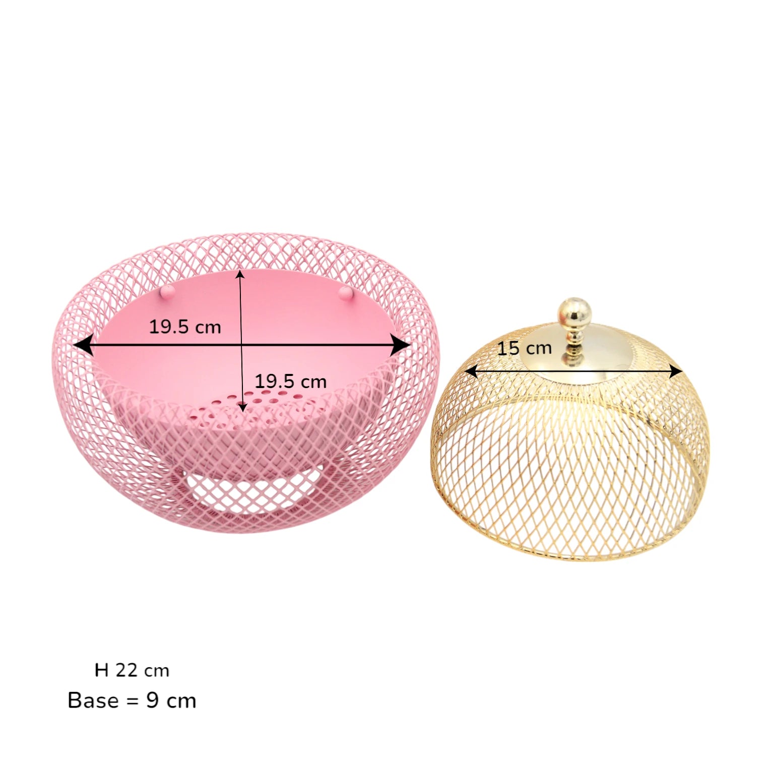 Damoo Durable Gold & Pink Snack Tray with Protective Metal Mesh Cover  – Shatter-Resistant Base & Insect-Proof Dome for Fruit, Pastry & Dessert Serving - Damoo