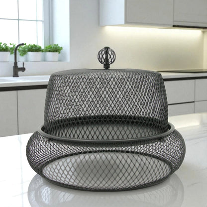 Damoo Durable Snack Tray with Protective Metal Mesh Cover  – Shatter-Resistant Base & Insect-Proof Dome for Fruit, Pastry & Dessert Serving - Damoo