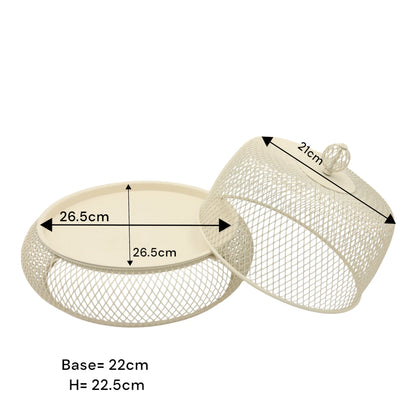 Damoo Durable Snack Tray with Protective Metal Mesh Cover  – Shatter-Resistant Base & Insect-Proof Dome for Fruit, Pastry & Dessert Serving - Damoo