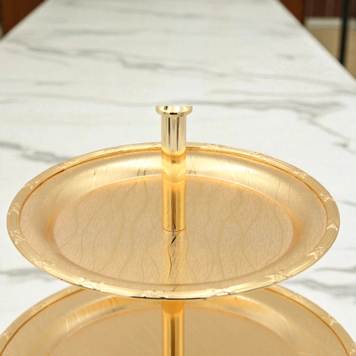 Damoo Elegant 2-Tier Gold Dessert Stand – Round Metal Serving Tray for Sweets, Cupcakes, Pastries & Dates – Tiered Display Platter for Ramadan, Parties & Weddings - Damoo