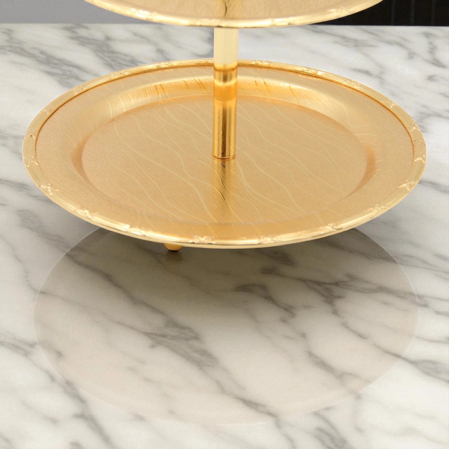 Damoo Elegant 2-Tier Gold Dessert Stand – Round Metal Serving Tray for Sweets, Cupcakes, Pastries & Dates – Tiered Display Platter for Ramadan, Parties & Weddings - Damoo