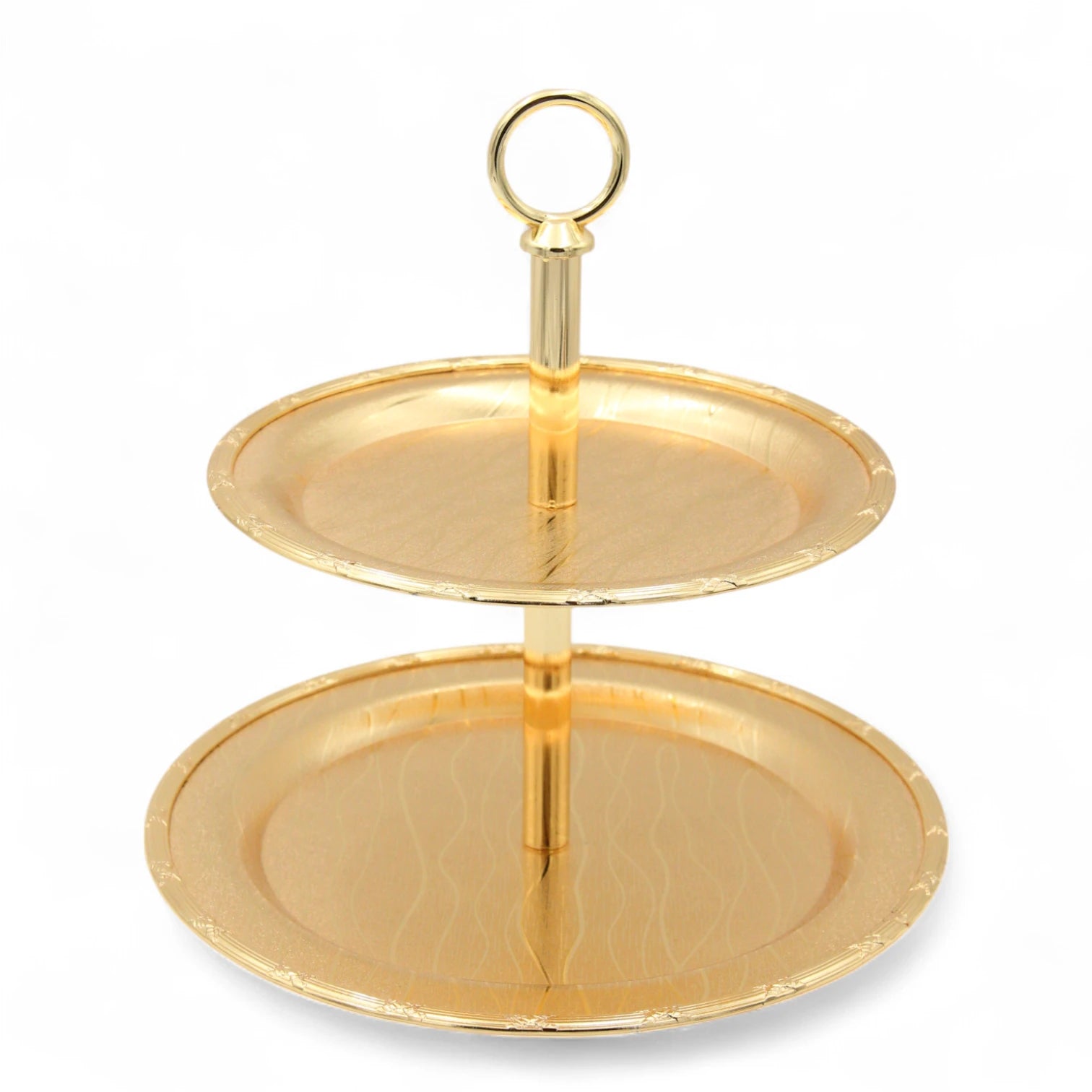 Damoo Elegant 2-Tier Gold Dessert Stand – Round Metal Serving Tray for Sweets, Cupcakes, Pastries & Dates – Tiered Display Platter for Ramadan, Parties & Weddings - Damoo