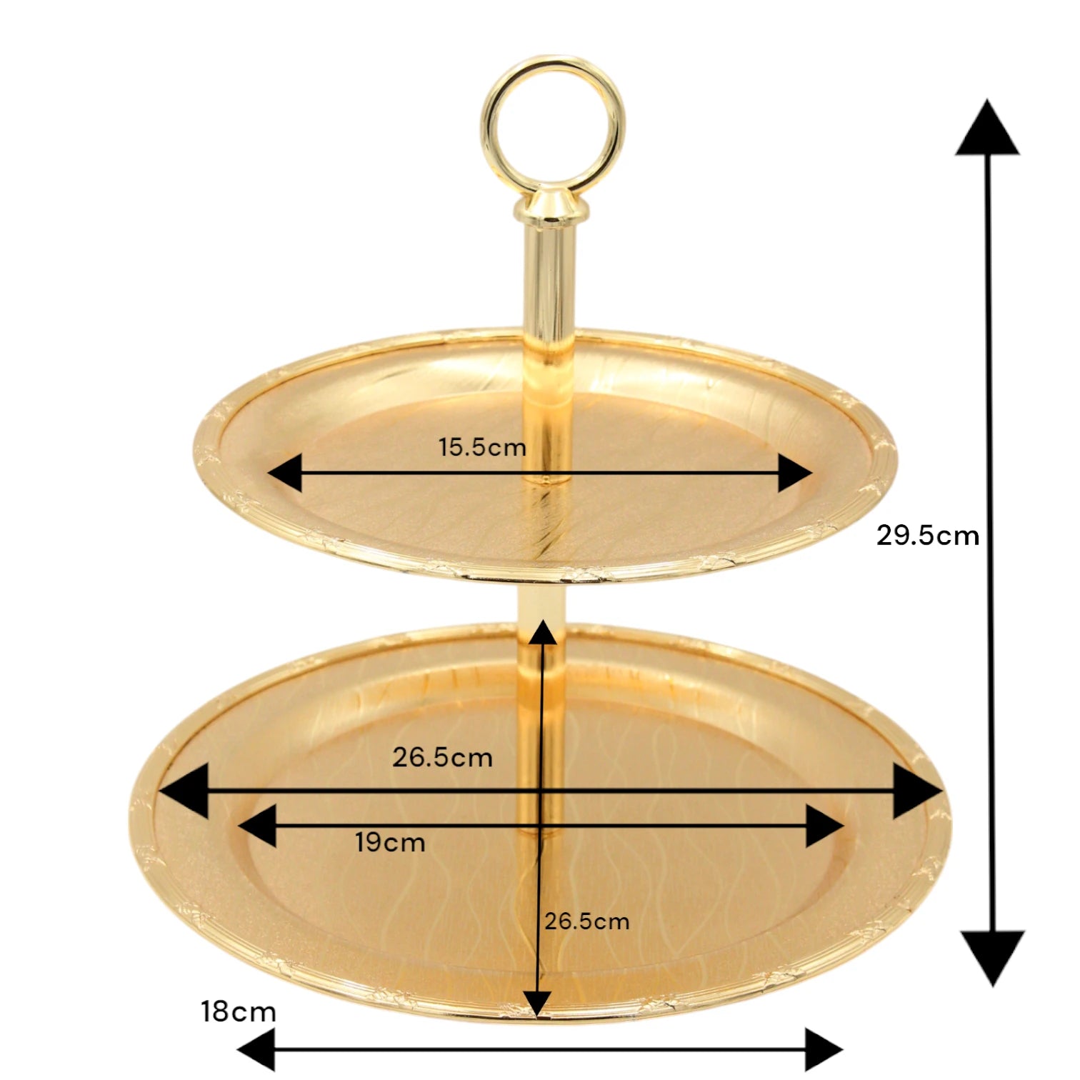 Damoo Elegant 2-Tier Gold Dessert Stand – Round Metal Serving Tray for Sweets, Cupcakes, Pastries & Dates – Tiered Display Platter for Ramadan, Parties & Weddings - Damoo