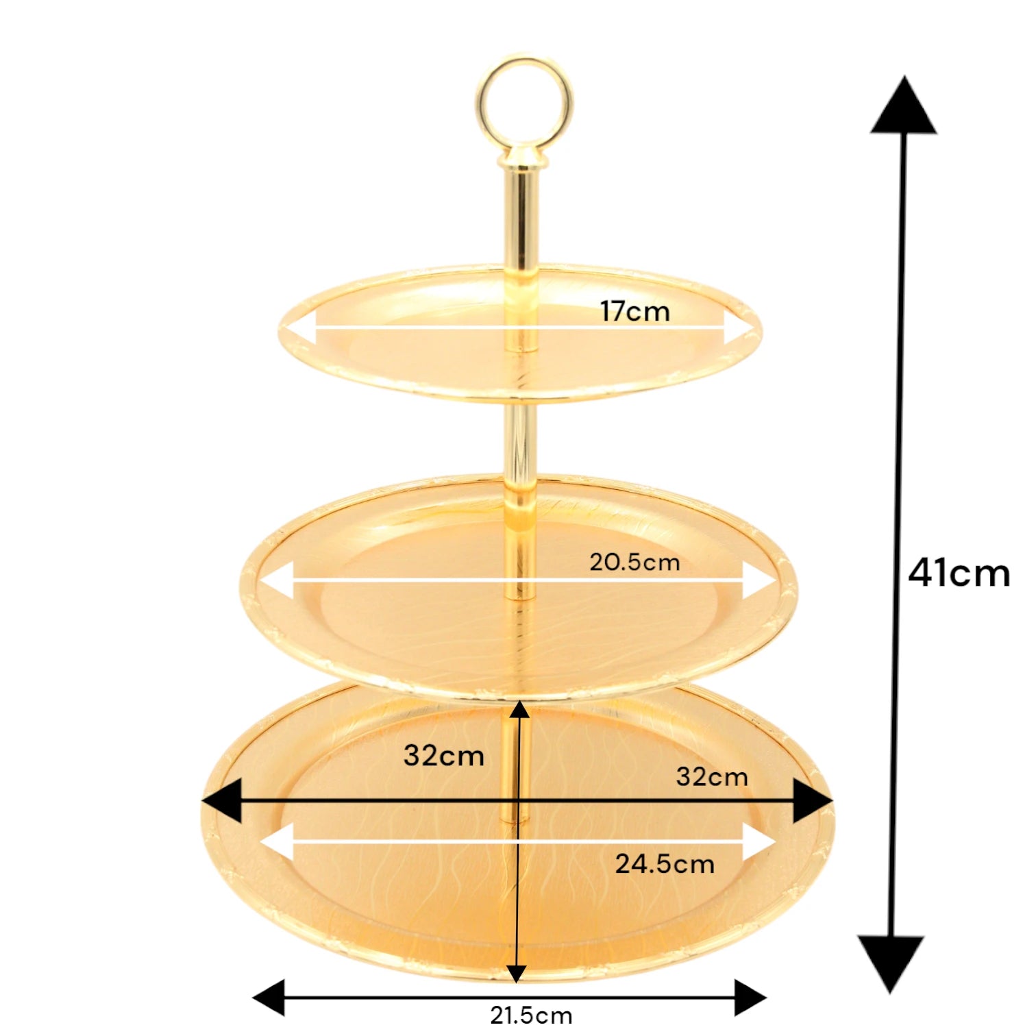 Damoo Elegant 3-Tier Gold Dessert Stand – Round Metal Serving Tray for Sweets, Cupcakes, Pastries & Dates – Tiered Display Platter for Ramadan, Parties & Weddings - Damoo