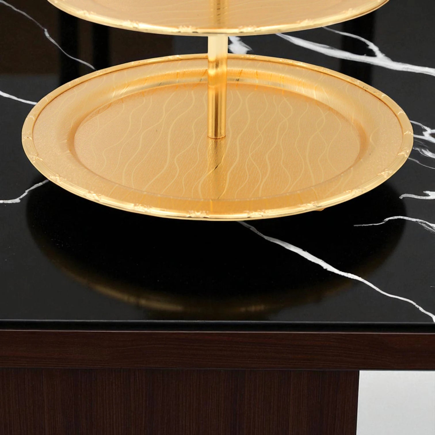 Damoo Elegant 3-Tier Gold Dessert Stand – Round Metal Serving Tray for Sweets, Cupcakes, Pastries & Dates – Tiered Display Platter for Ramadan, Parties & Weddings - Damoo