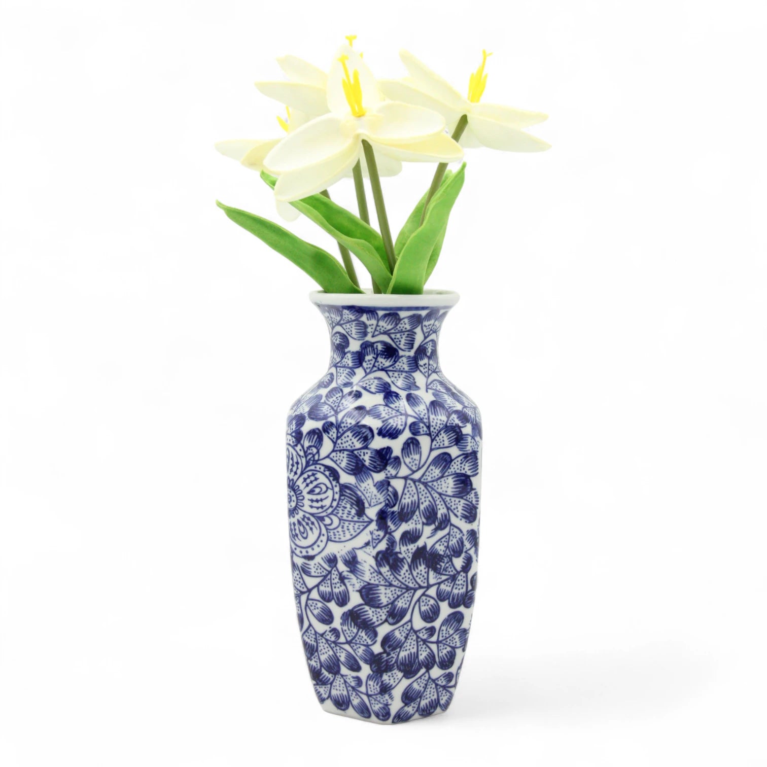 Damoo Elegant Blue & White Floral Ceramic Vase – Hand-Painted Decorative Porcelain Jar for Home, Office, or Gift - Damoo