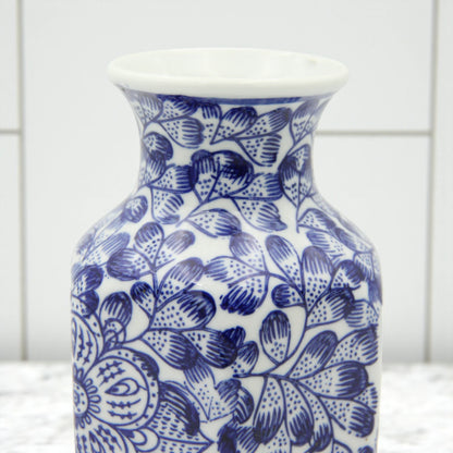 Damoo Elegant Blue & White Floral Ceramic Vase – Hand-Painted Decorative Porcelain Jar for Home, Office, or Gift - Damoo