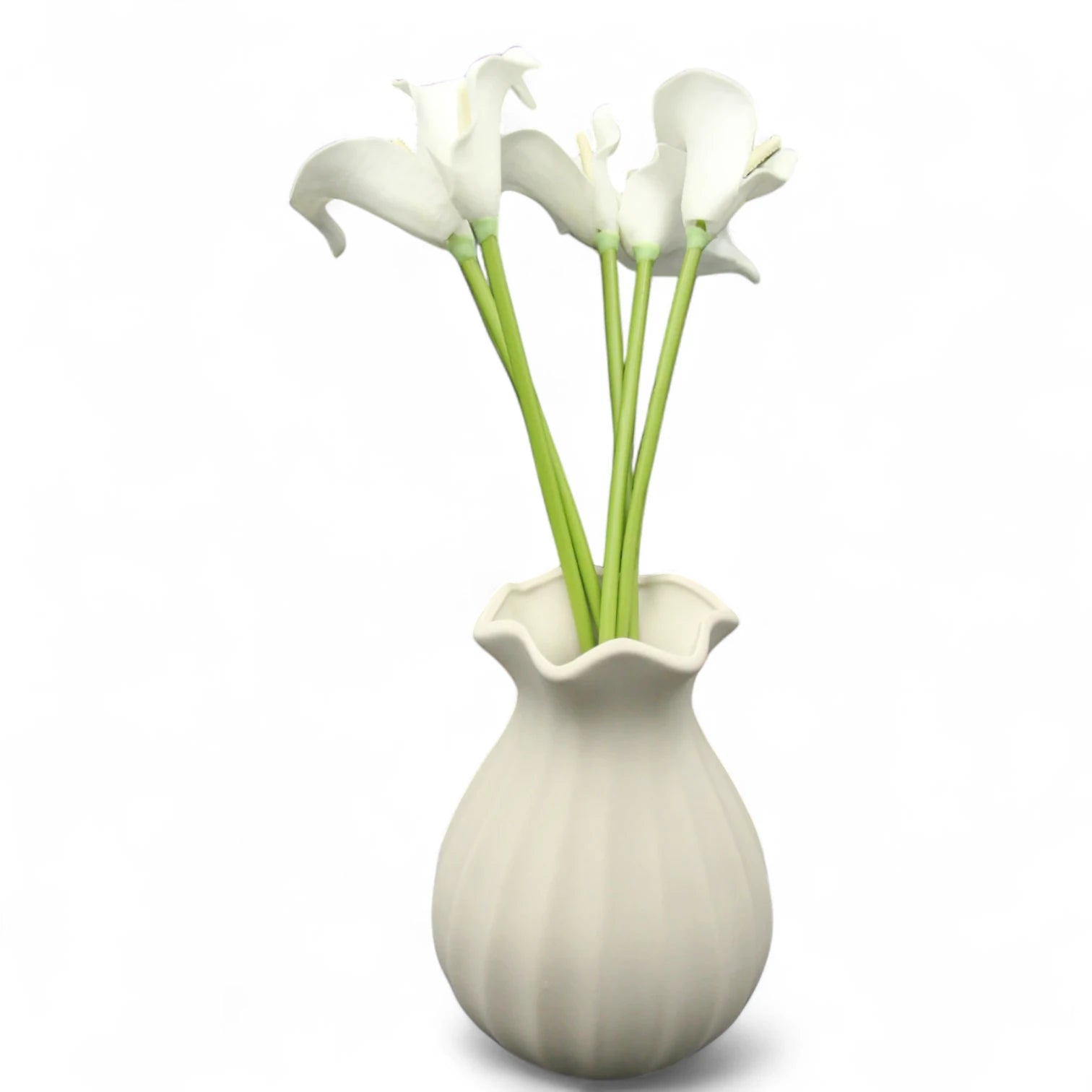 Damoo Elegant Fluted Ceramic Vase – Matte White Flower Pot with Wavy Rim for Modern Home & Table Decor - Damoo