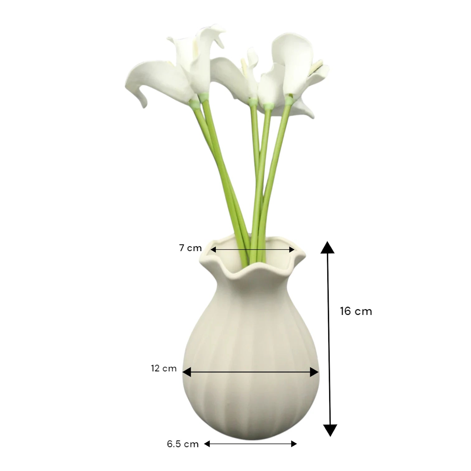 Damoo Elegant Fluted Ceramic Vase – Matte White Flower Pot with Wavy Rim for Modern Home & Table Decor - Damoo