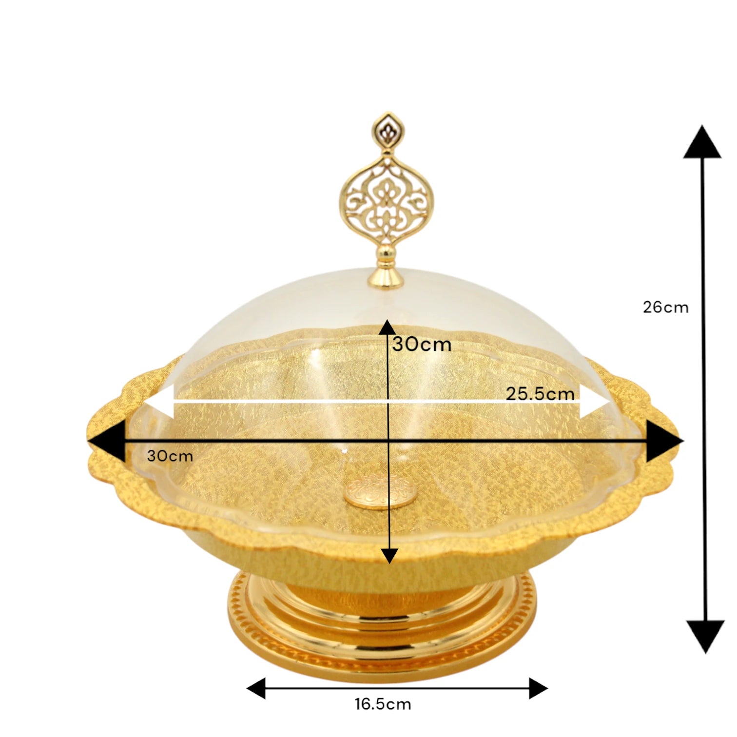 Damoo Elegant Gold-Plated Round Serving Tray with Dome Lid – Decorative Dessert Stand for Sweets, Dates & Pastries - Damoo