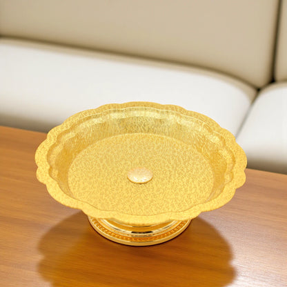 Damoo Elegant Gold-Plated Round Serving Tray with Dome Lid – Decorative Dessert Stand for Sweets, Dates & Pastries - Damoo