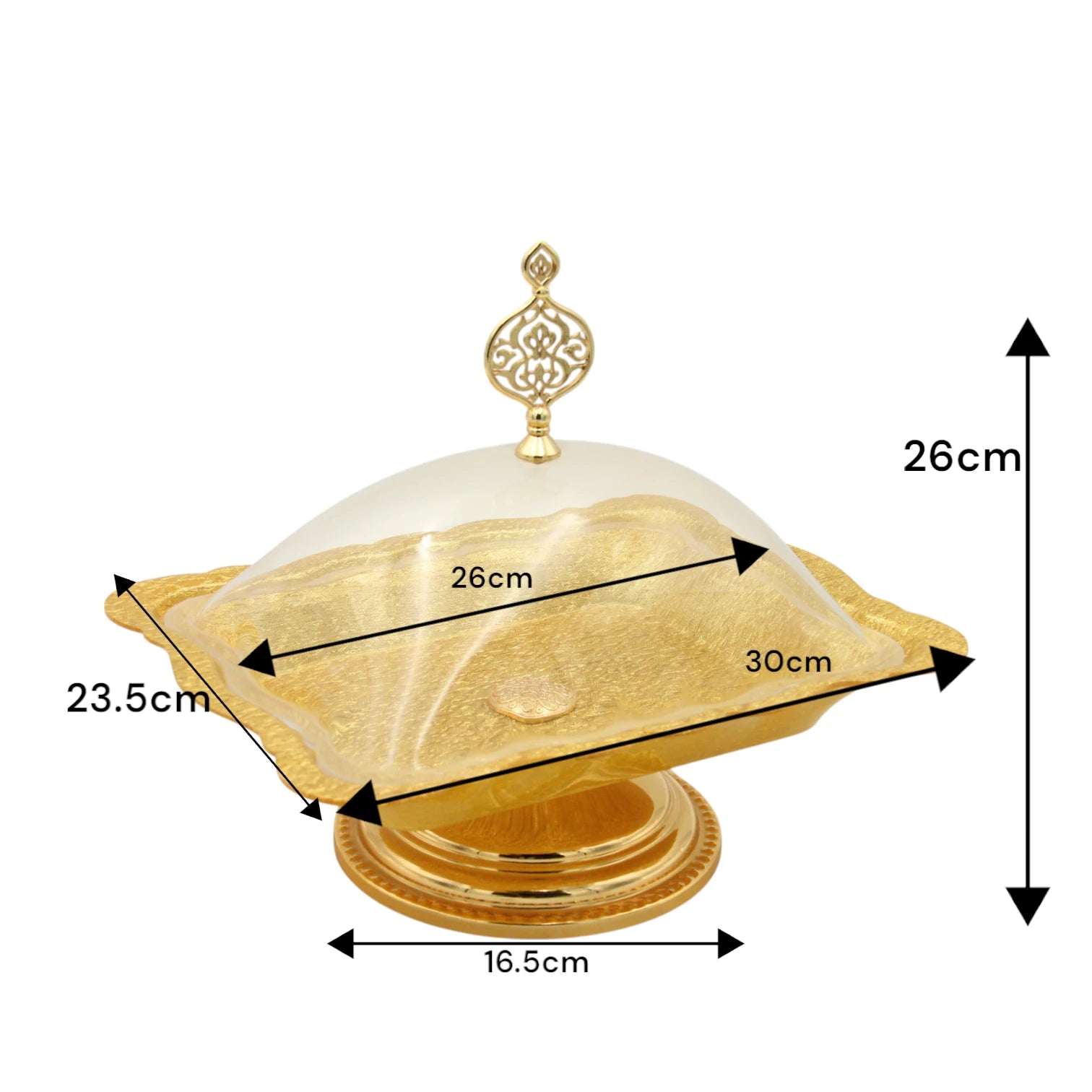 Damoo Elegant Gold-Plated Serving Tray with Dome Lid – Decorative Square Dessert Stand for Sweets, Dates & Treats - Damoo