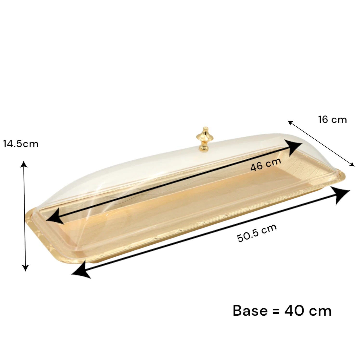 Damoo Elegant Gold Tray with Clear Dome Lid – Covered Serving Tray for Sweets, Dates, Pastries & More – Decorative Tabletop Display - Damoo