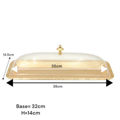 Damoo Elegant Gold Tray with Clear Dome Lid – Covered Serving Tray for Sweets, Dates, Pastries & More – Decorative Tabletop Display - Damoo
