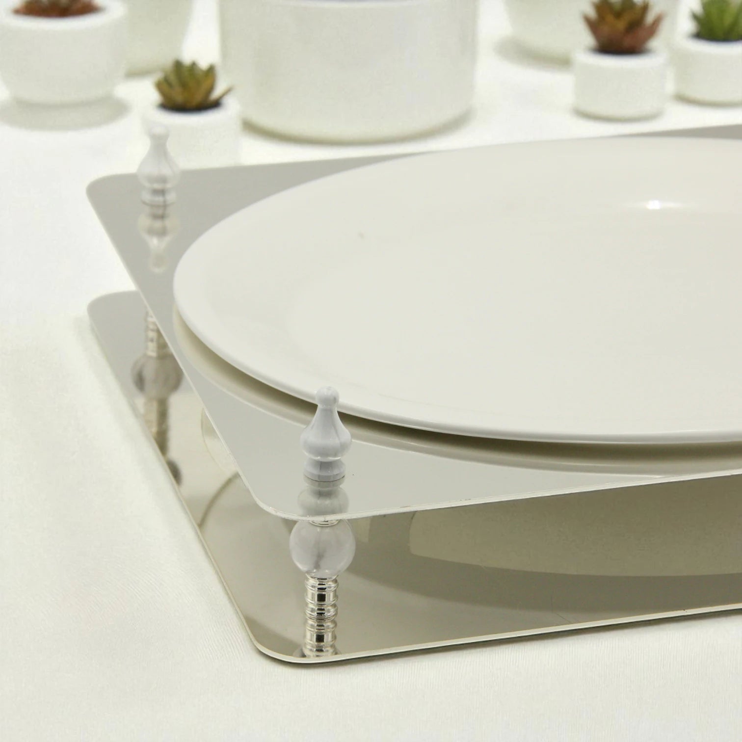 Damoo Elegant Oval Sweet Tray with White Porcelain Plate and Silver Decorative Base – Luxury Dessert & Snack Display Stand for Home, Ramadan & Special Events - Damoo