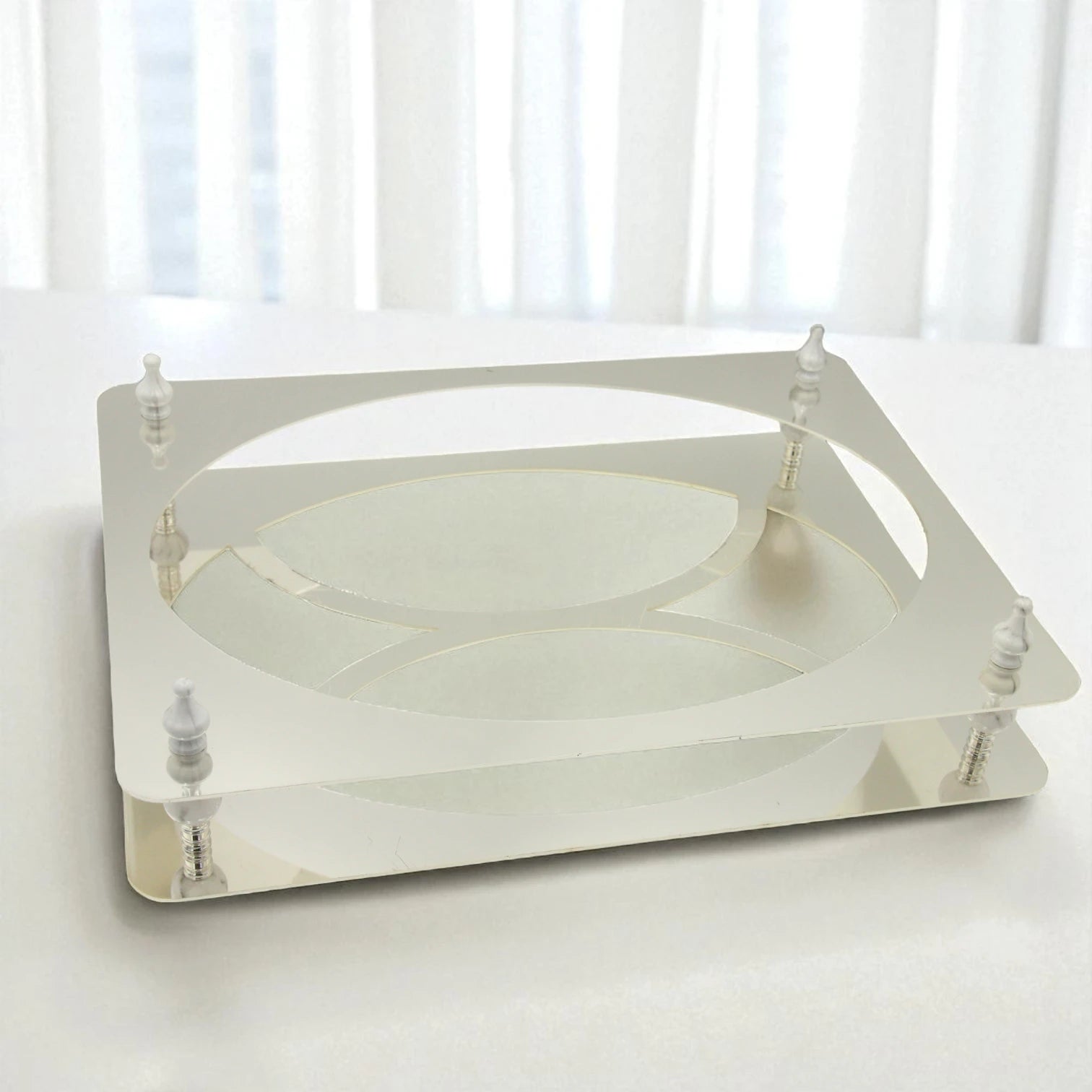 Damoo Elegant Oval Sweet Tray with White Porcelain Plate and Silver Decorative Base – Luxury Dessert & Snack Display Stand for Home, Ramadan & Special Events - Damoo