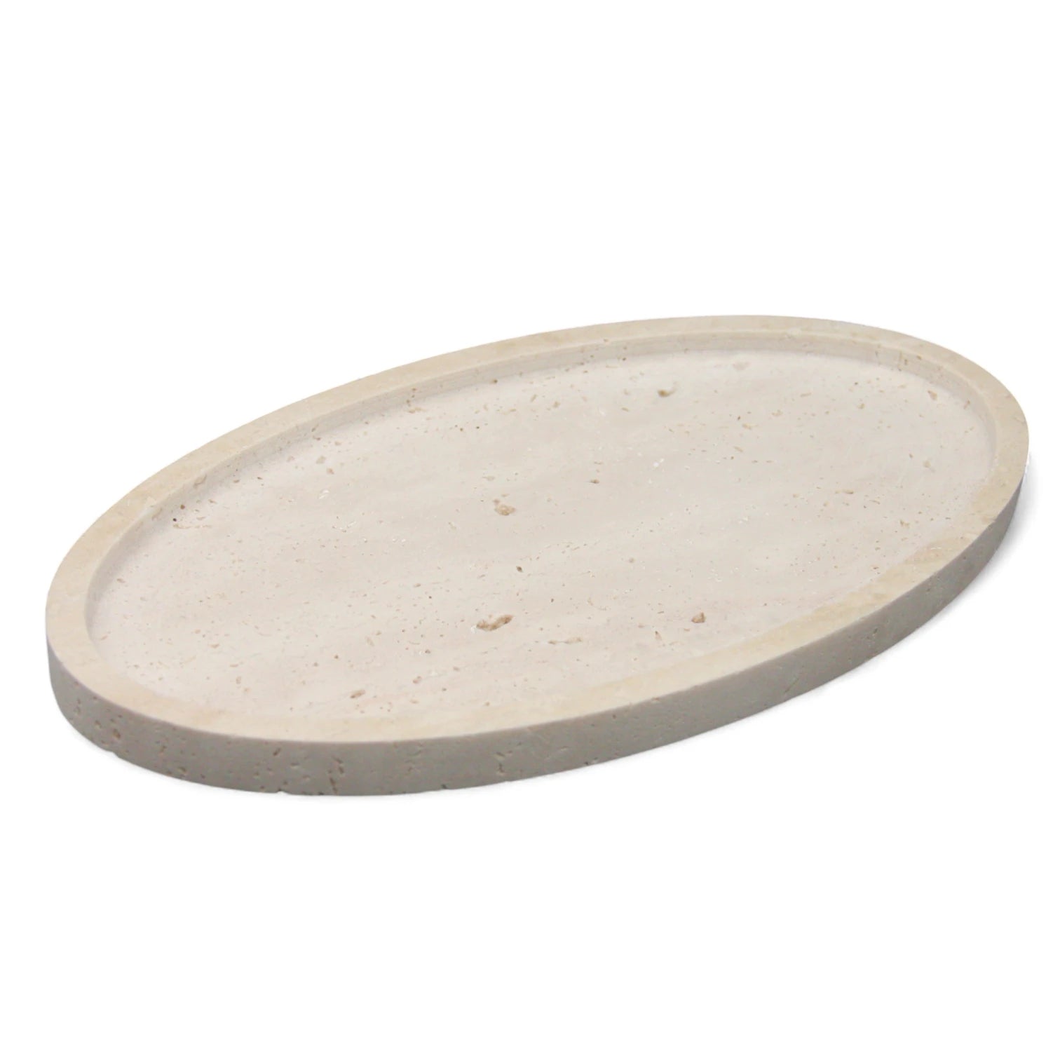 Damoo Elegant Oval Travertine Catchall Tray – Minimalist Stone Decor for Vanity, Entryway, or Coffee Table - Damoo