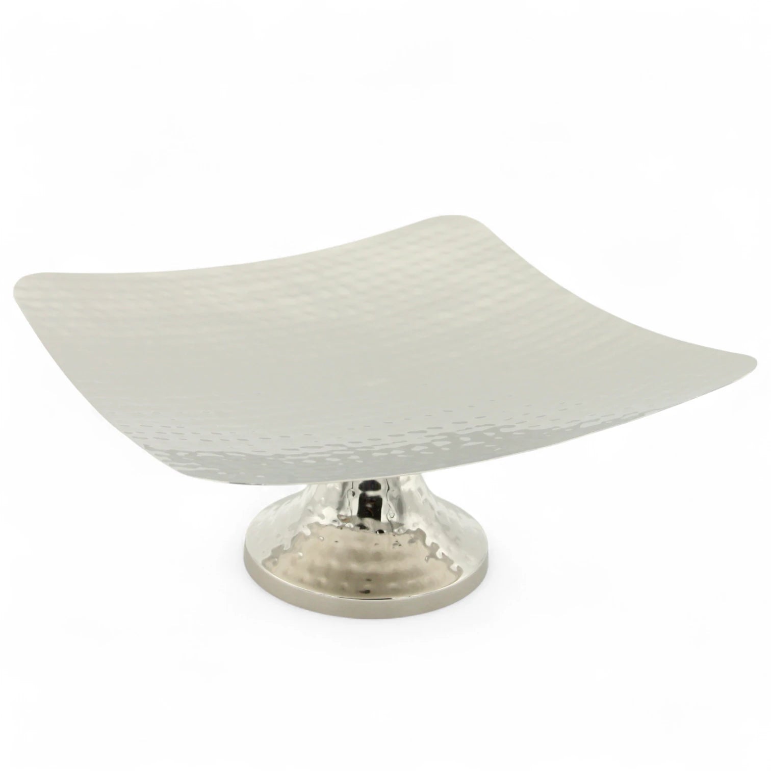 Damoo Elegant Square Hammered Metal Cake Stand – Silver-Plated Raised Tray with Pedestal Base for Serving Sweets, Fruits & Desserts – Luxe Home Décor & Event Display - Damoo