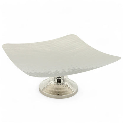 Damoo Elegant Square Hammered Metal Cake Stand – Silver-Plated Raised Tray with Pedestal Base for Serving Sweets, Fruits & Desserts – Luxe Home Décor & Event Display - Damoo