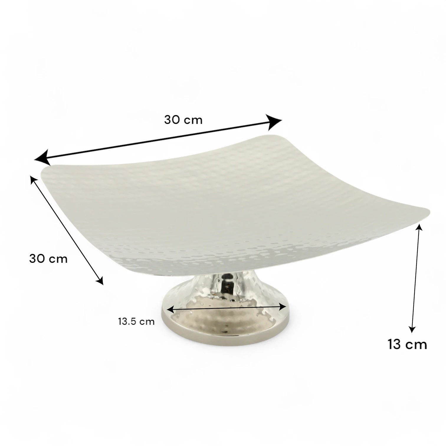 Damoo Elegant Square Hammered Metal Cake Stand – Silver-Plated Raised Tray with Pedestal Base for Serving Sweets, Fruits & Desserts – Luxe Home Décor & Event Display - Damoo