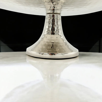Damoo Elegant Square Hammered Metal Cake Stand – Silver-Plated Raised Tray with Pedestal Base for Serving Sweets, Fruits & Desserts – Luxe Home Décor & Event Display - Damoo
