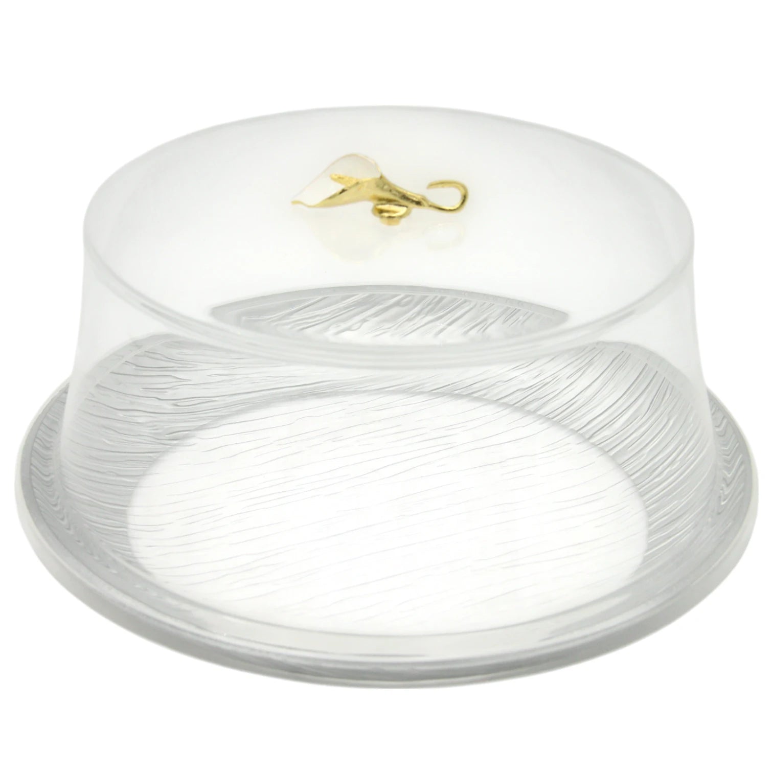 Damoo Elegant Textured Acrylic Cake Stand with Dome Lid – Clear Round Dessert Display Tray with Golden Handle – Perfect for Cakes, Pastries, Cheese & Snacks - Damoo