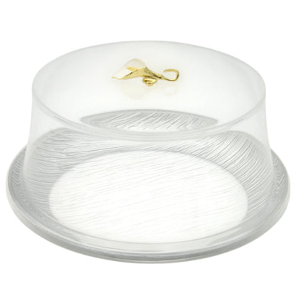 Damoo Elegant Textured Acrylic Cake Stand with Dome Lid – Clear Round Dessert Display Tray with Golden Handle – Perfect for Cakes, Pastries, Cheese & Snacks - Damoo