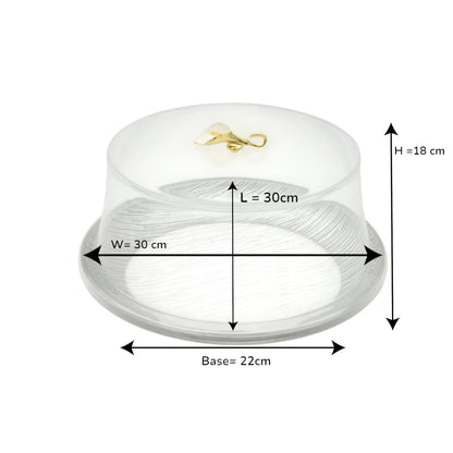 Damoo Elegant Textured Acrylic Cake Stand with Dome Lid – Clear Round Dessert Display Tray with Golden Handle – Perfect for Cakes, Pastries, Cheese & Snacks - Damoo