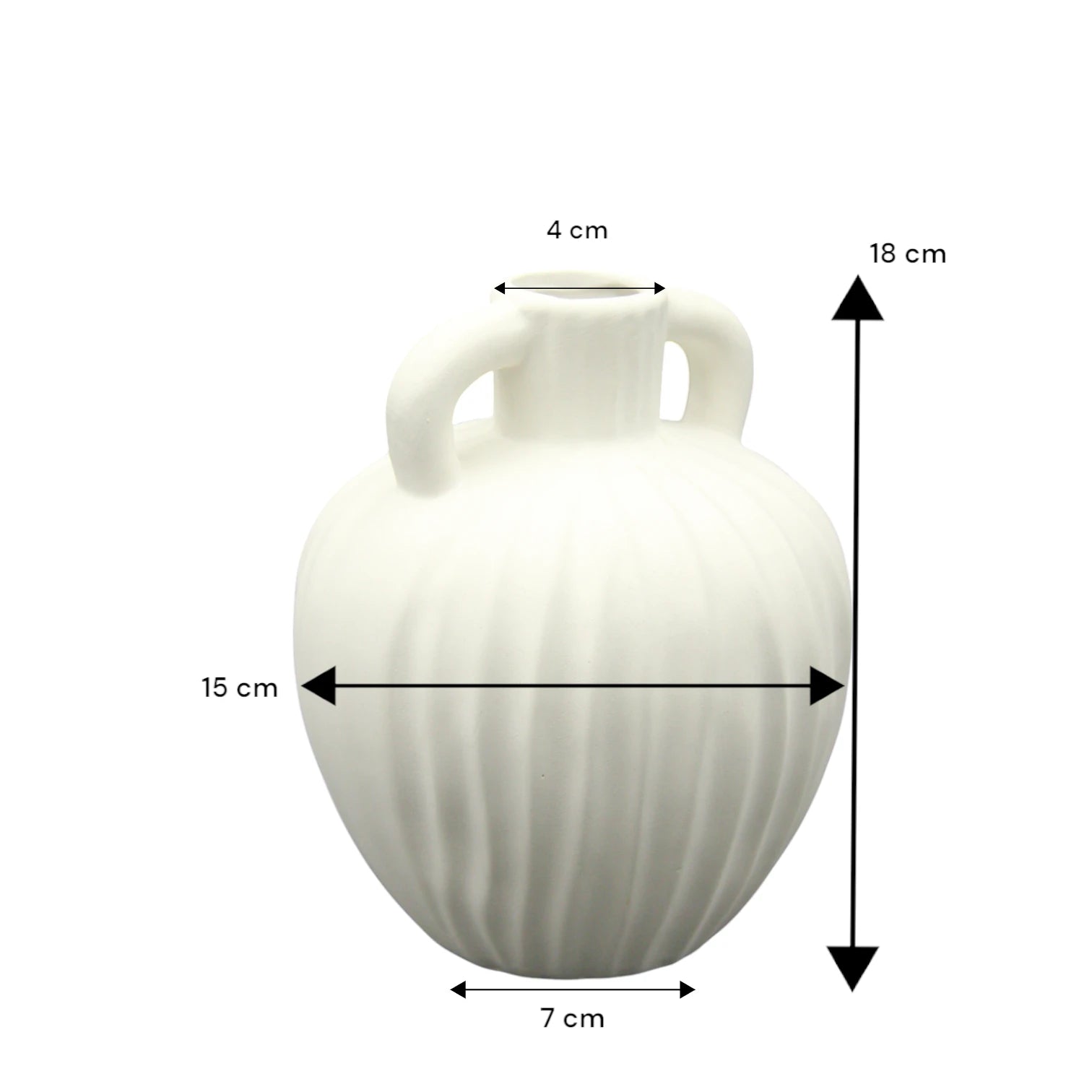 Damoo Elegant White Ceramic Flower Vase with Double Handles – Ribbed Matte Finish for Artificial or Fresh Floral Arrangements, Home & Office Decor - Damoo