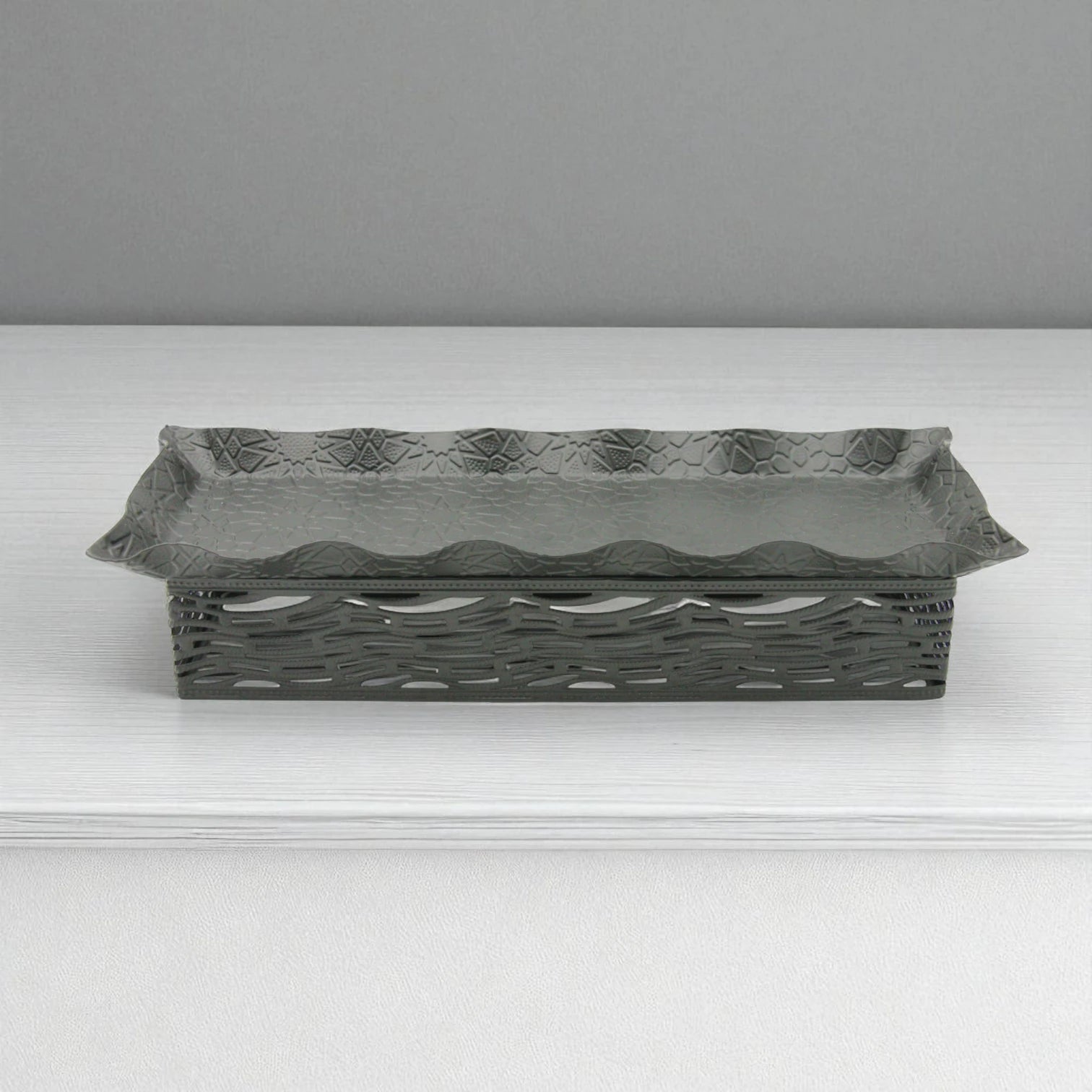 Damoo Embossed Rectangular Serving Tray – Decorative Metal Tray for Coffee Table, Entryway, Snacks, Sweets & Vanity Décor - Damoo