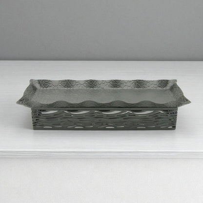 Damoo Embossed Rectangular Serving Tray – Decorative Metal Tray for Coffee Table, Entryway, Snacks, Sweets & Vanity Décor - Damoo