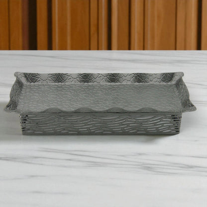 Damoo Embossed Rectangular Serving Tray – Decorative Metal Tray for Coffee Table, Entryway, Snacks, Sweets & Vanity Décor - Damoo
