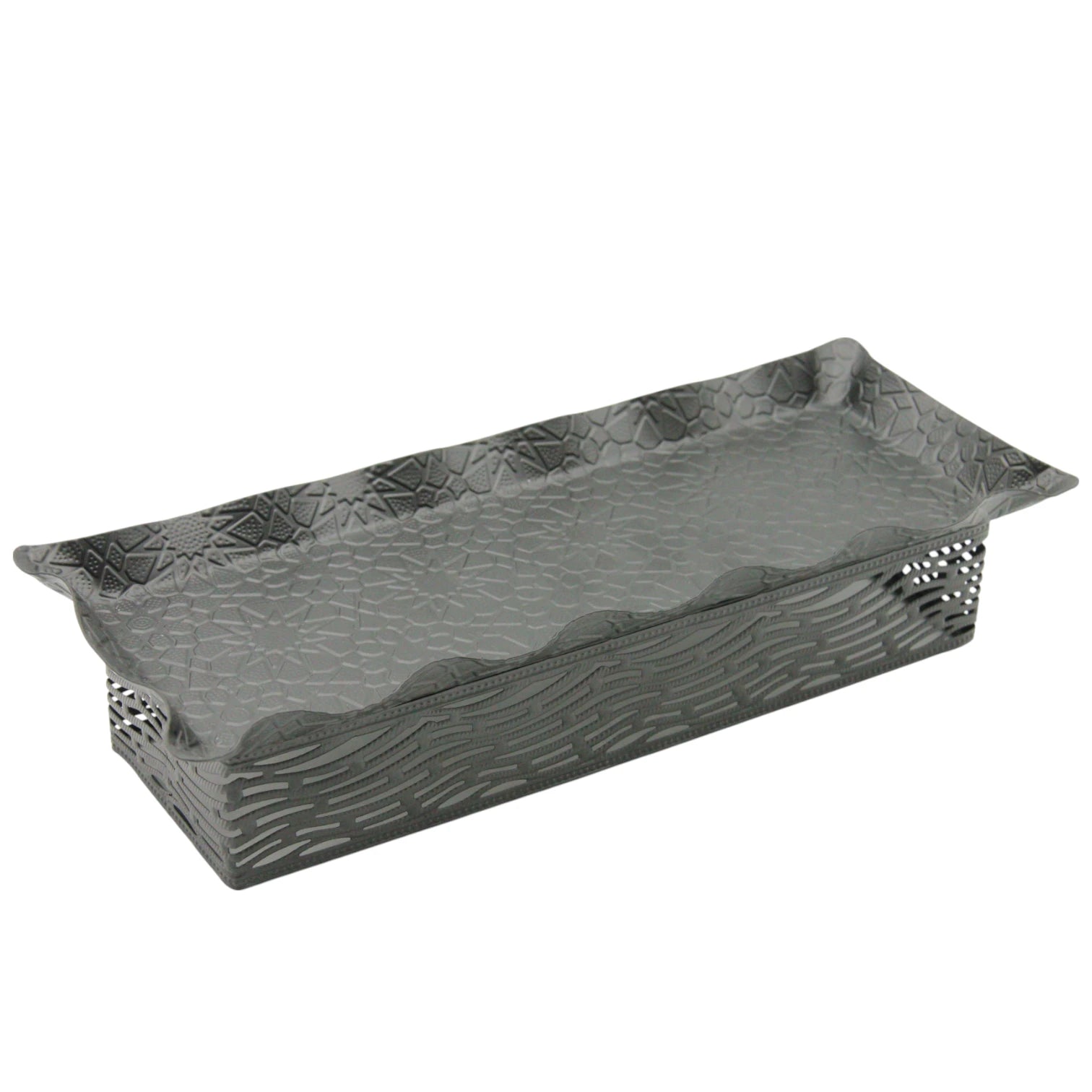 Damoo Embossed Rectangular Serving Tray – Decorative Metal Tray for Coffee Table, Entryway, Snacks, Sweets & Vanity Décor - Damoo