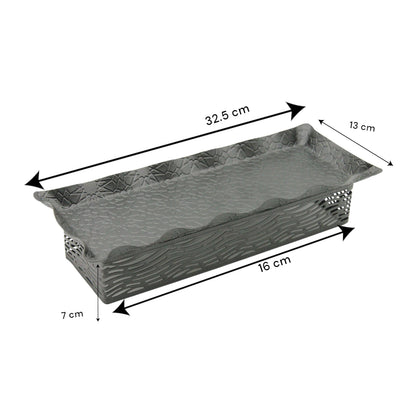 Damoo Embossed Rectangular Serving Tray – Decorative Metal Tray for Coffee Table, Entryway, Snacks, Sweets & Vanity Décor - Damoo