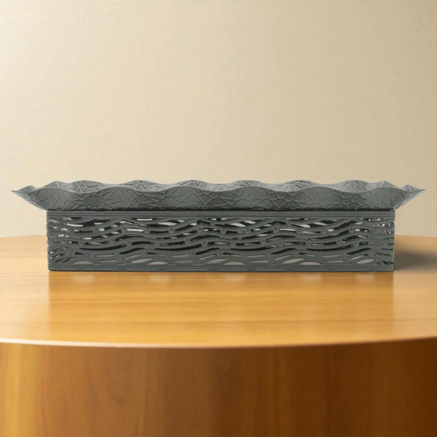 Damoo Embossed Rectangular Serving Tray – Decorative Metal Tray for Coffee Table, Entryway, Snacks, Sweets & Vanity Décor - Damoo