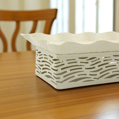 Damoo Embossed Rectangular Serving Tray – Decorative Metal Tray for Coffee Table, Entryway, Snacks, Sweets & Vanity Décor - Damoo