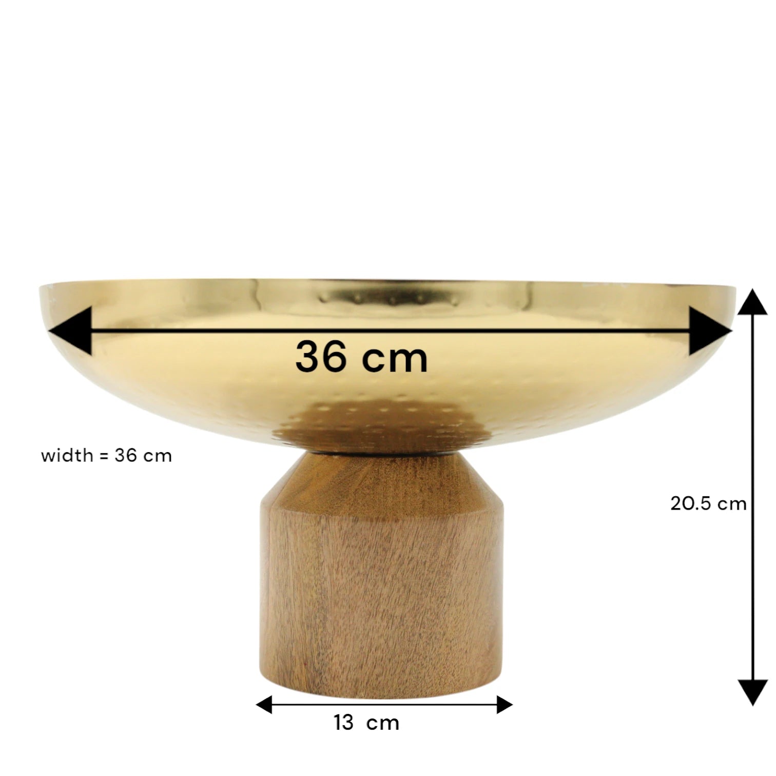 Damoo Gold Hammered Metal Bowl with Natural Wood Base – Elegant Round Decorative Dish for Serving, Dates & Sweets - Damoo