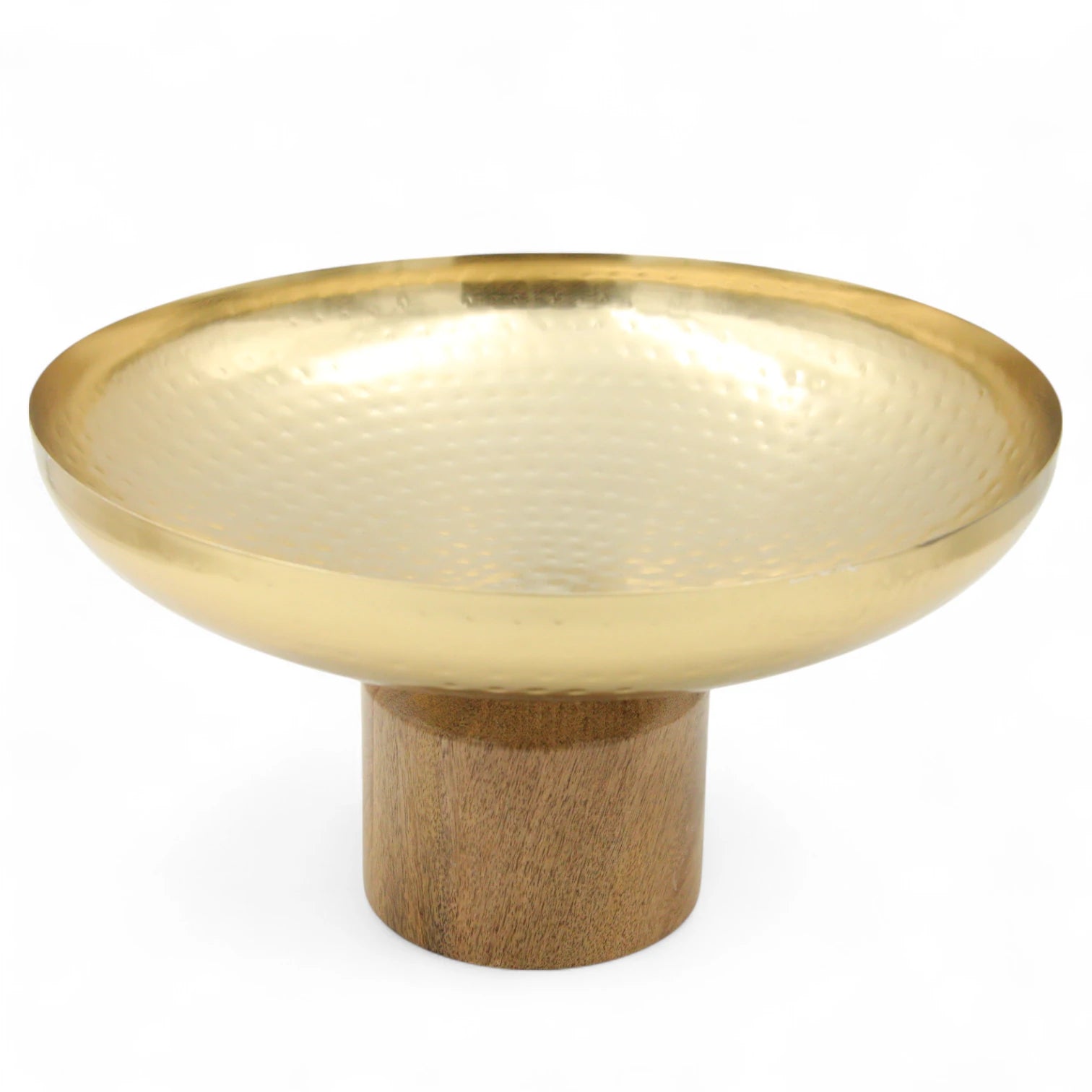 Damoo Gold Hammered Metal Bowl with Natural Wood Base – Elegant Round Decorative Dish for Serving, Dates & Sweets - Damoo