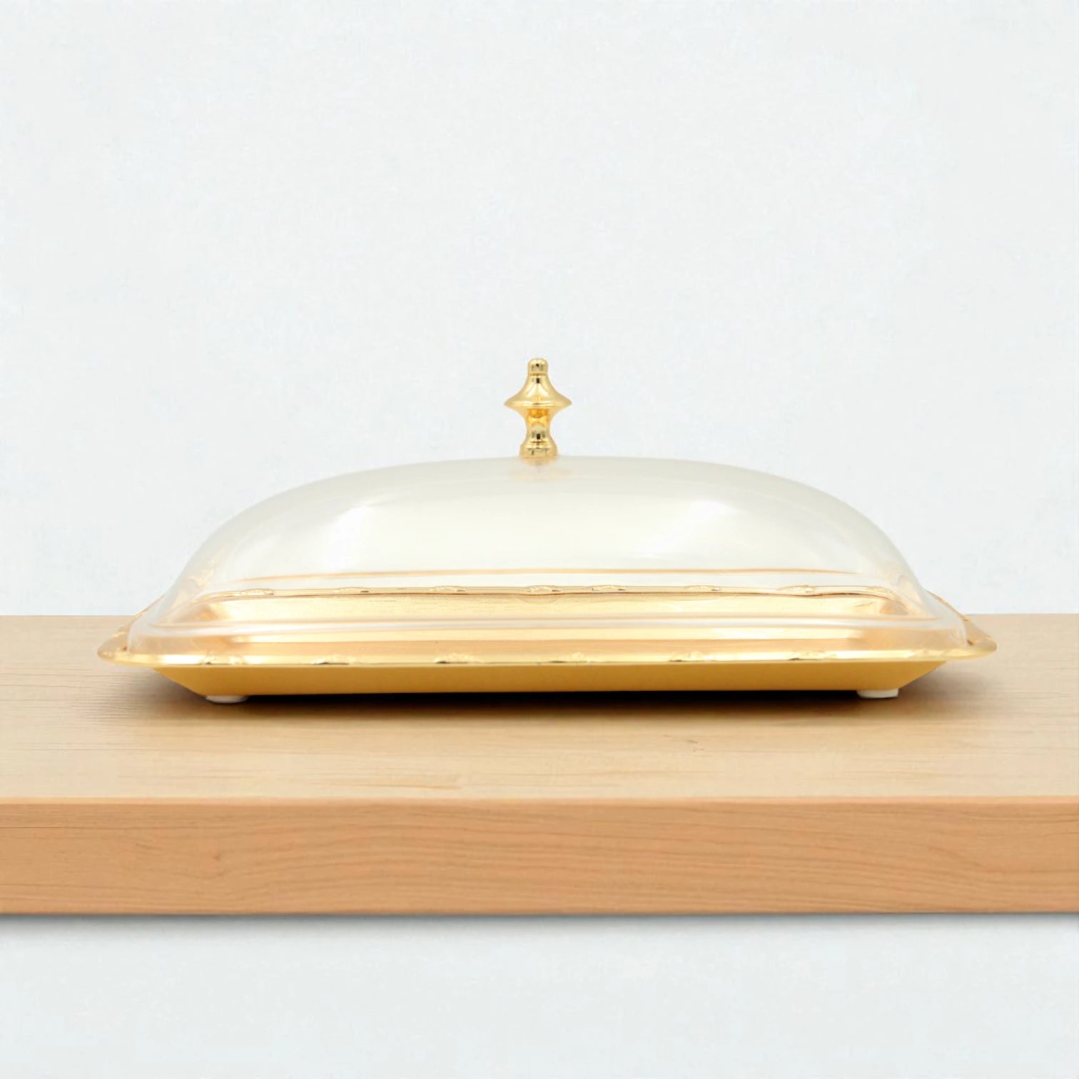 Damoo Gold Rectangular Serving Tray with Clear Dome Cover – Elegant Covered Tray for Pastries, Sweets, Cheese & Snacks – Decorative Display Tray with Lid - Damoo