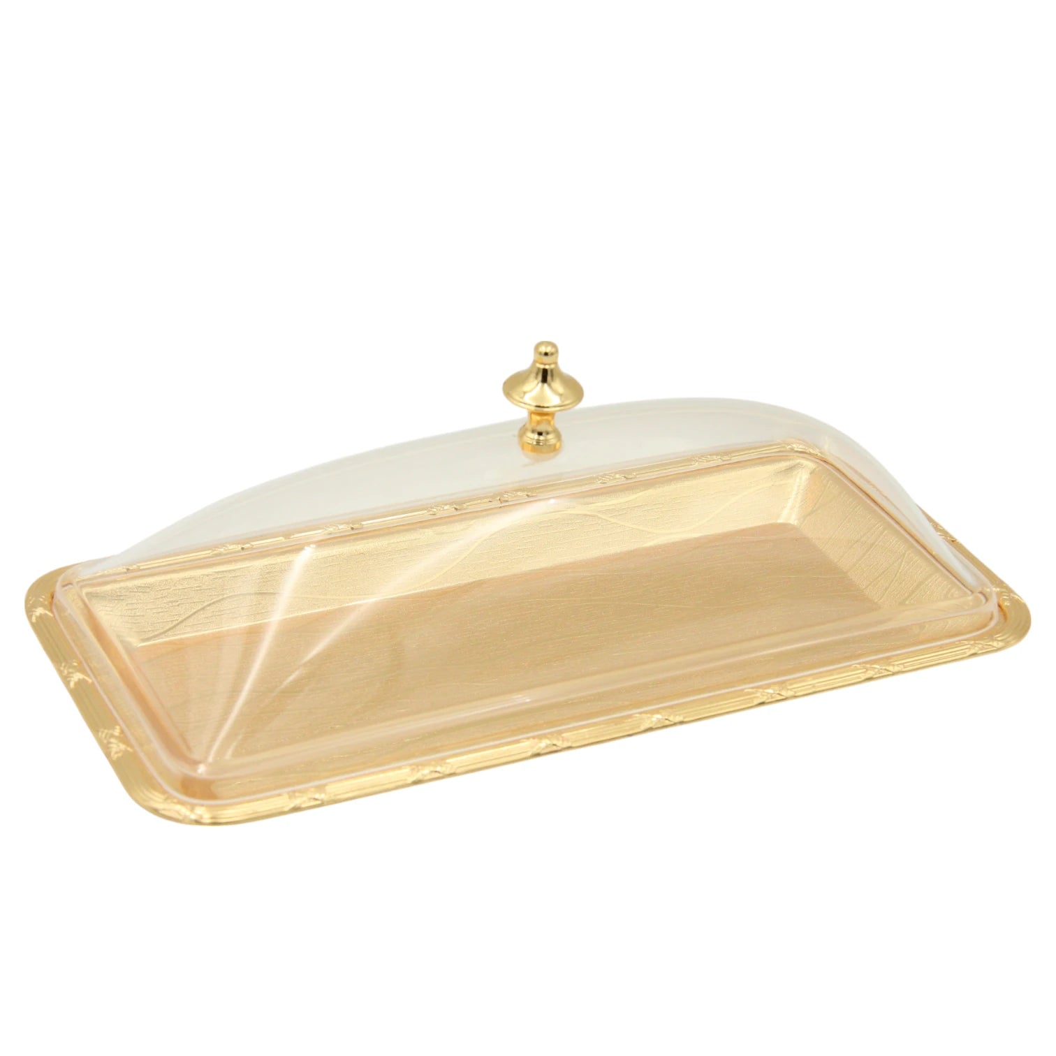 Damoo Gold Rectangular Serving Tray with Clear Dome Cover – Elegant Covered Tray for Pastries, Sweets, Cheese & Snacks – Decorative Display Tray with Lid - Damoo