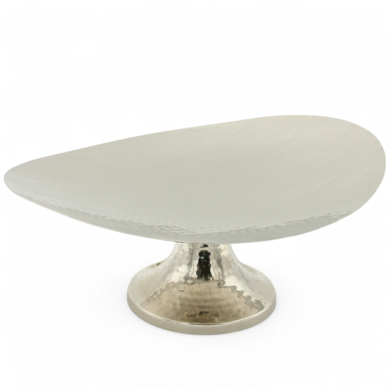 Damoo Hammered Oval Metal Decorative Plate with Pedestal Stand – Elegant Silver Centerpiece Bowl for Dining Table or Console Display - Damoo