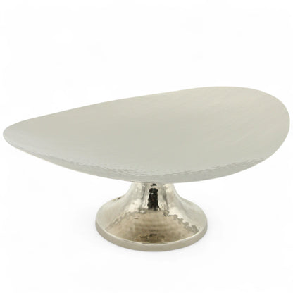 Damoo Hammered Oval Metal Decorative Plate with Pedestal Stand – Elegant Silver Centerpiece Bowl for Dining Table or Console Display - Damoo