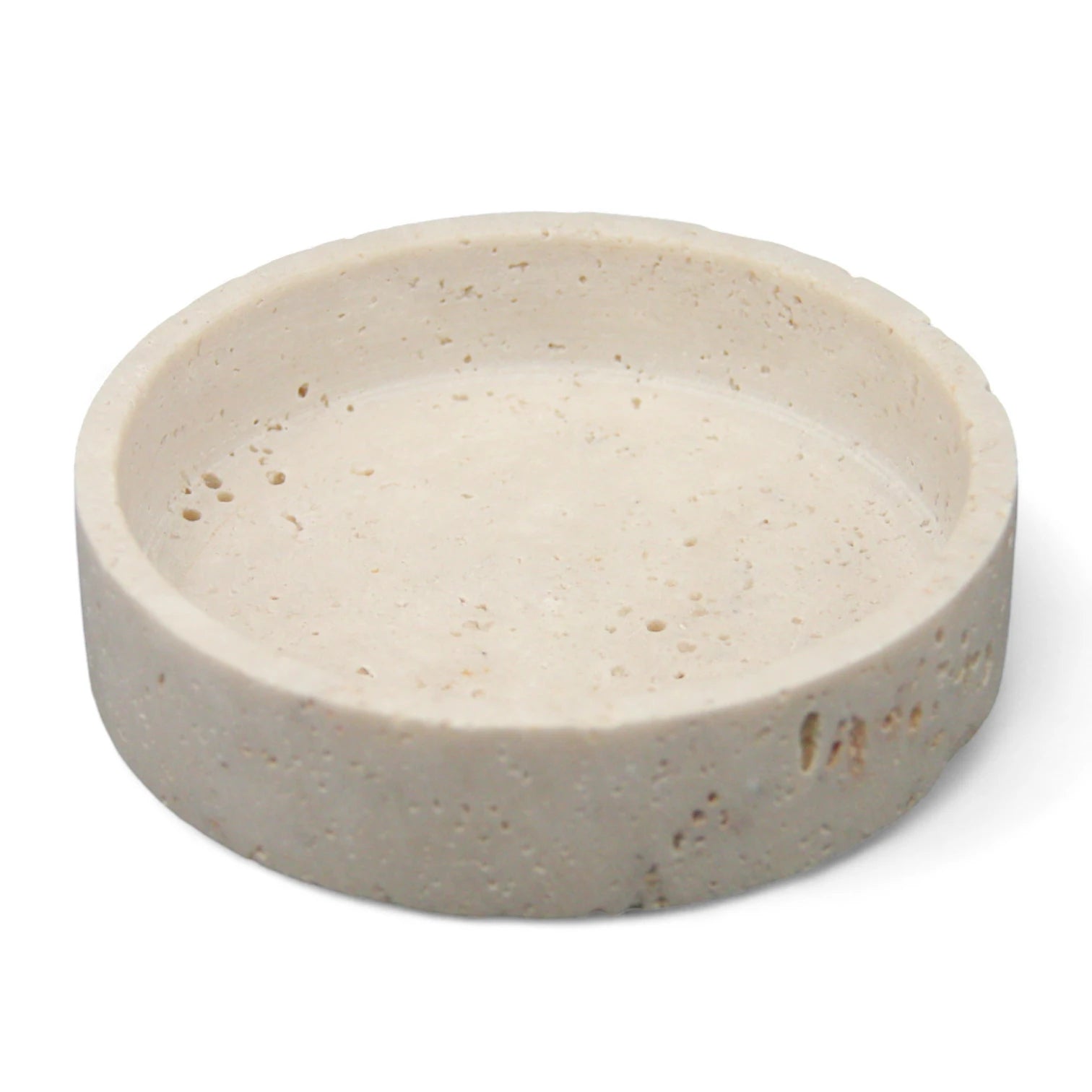 Damoo Hand-Carved Travertine Bowl – Minimalist Round Dish for Keys, Jewelry, Candles, or Decor - Damoo