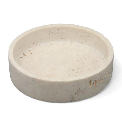 Damoo Hand-Carved Travertine Bowl – Minimalist Round Dish for Keys, Jewelry, Candles, or Decor - Damoo