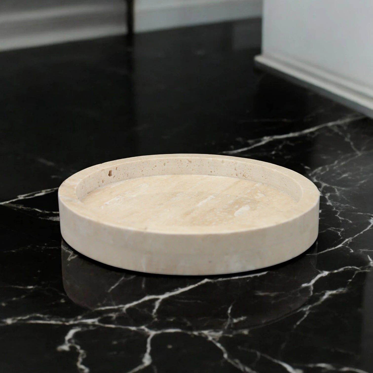 Damoo Hand-Carved Travertine Bowl – Minimalist Round Dish for Keys, Jewelry, Candles, or Decor - Damoo