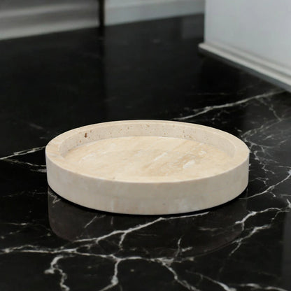 Damoo Hand-Carved Travertine Bowl – Minimalist Round Dish for Keys, Jewelry, Candles, or Decor - Damoo