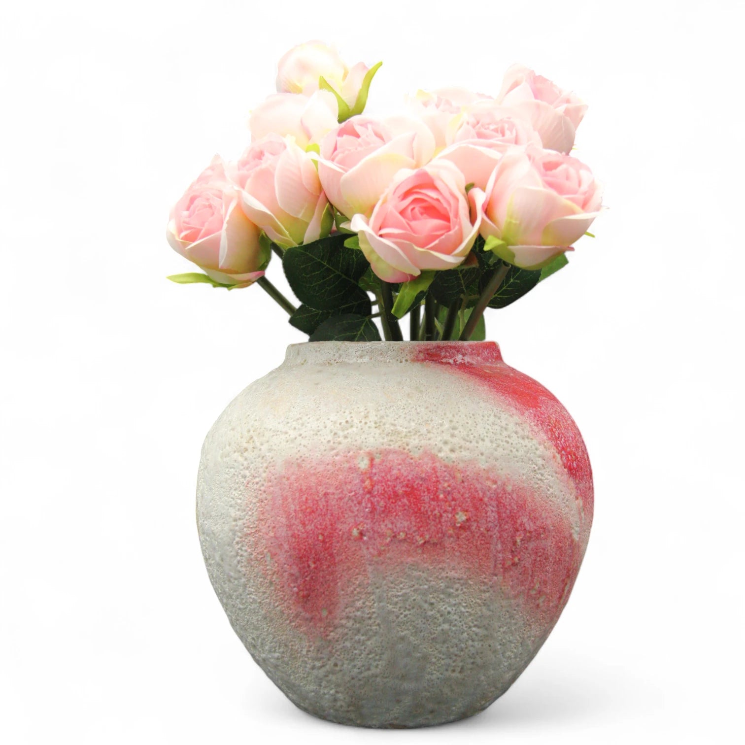Damoo Handcrafted Ceramic Flower Pot with Pink Accent Glaze – Rustic Decorative Pottery for Home & Office - Damoo