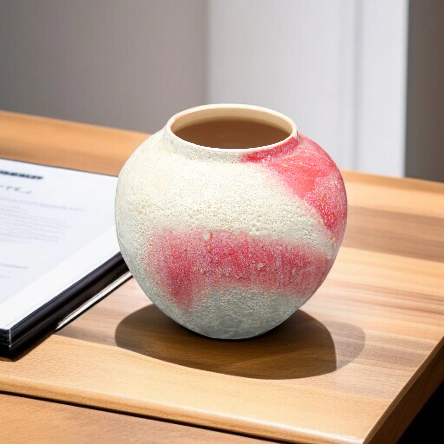 Damoo Handcrafted Ceramic Flower Pot with Pink Accent Glaze – Rustic Decorative Pottery for Home & Office - Damoo