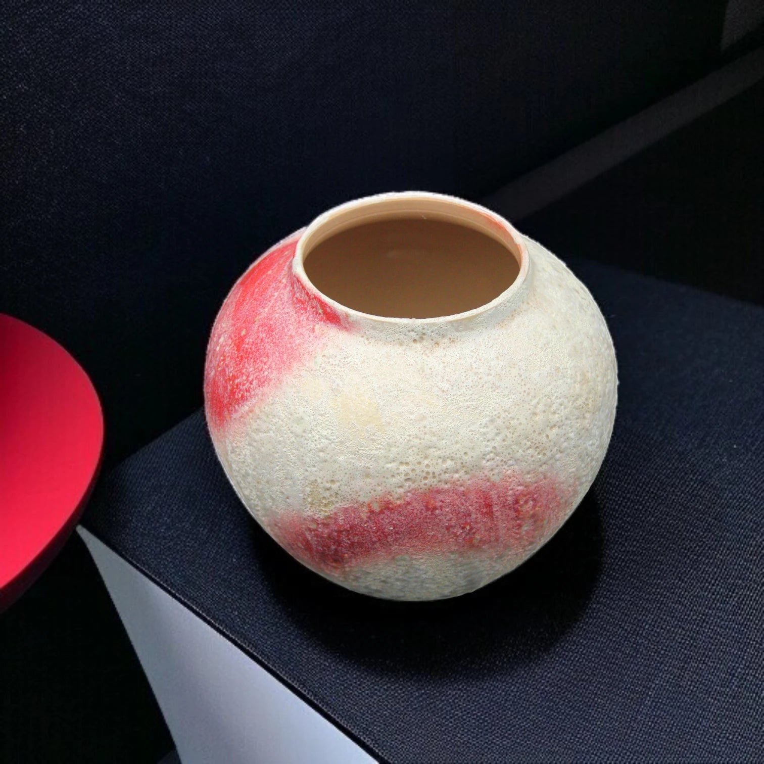 Damoo Handcrafted Ceramic Flower Pot with Pink Accent Glaze – Rustic Decorative Pottery for Home & Office - Damoo